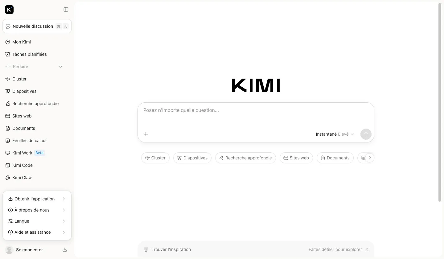 Aperçu de l'interface Kimi